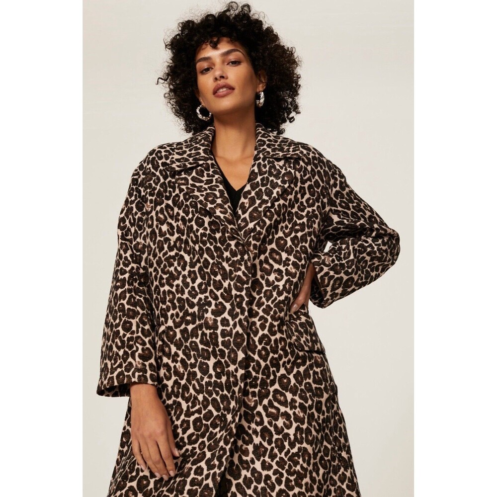 NWOT Victor Alfaro Womens Size XS Leopard Jacquard Long Coat Oversized Fit - Picture 4 of 12